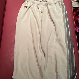 Aviator Nation Cream and Gray Track Pants with Relaxed Fit